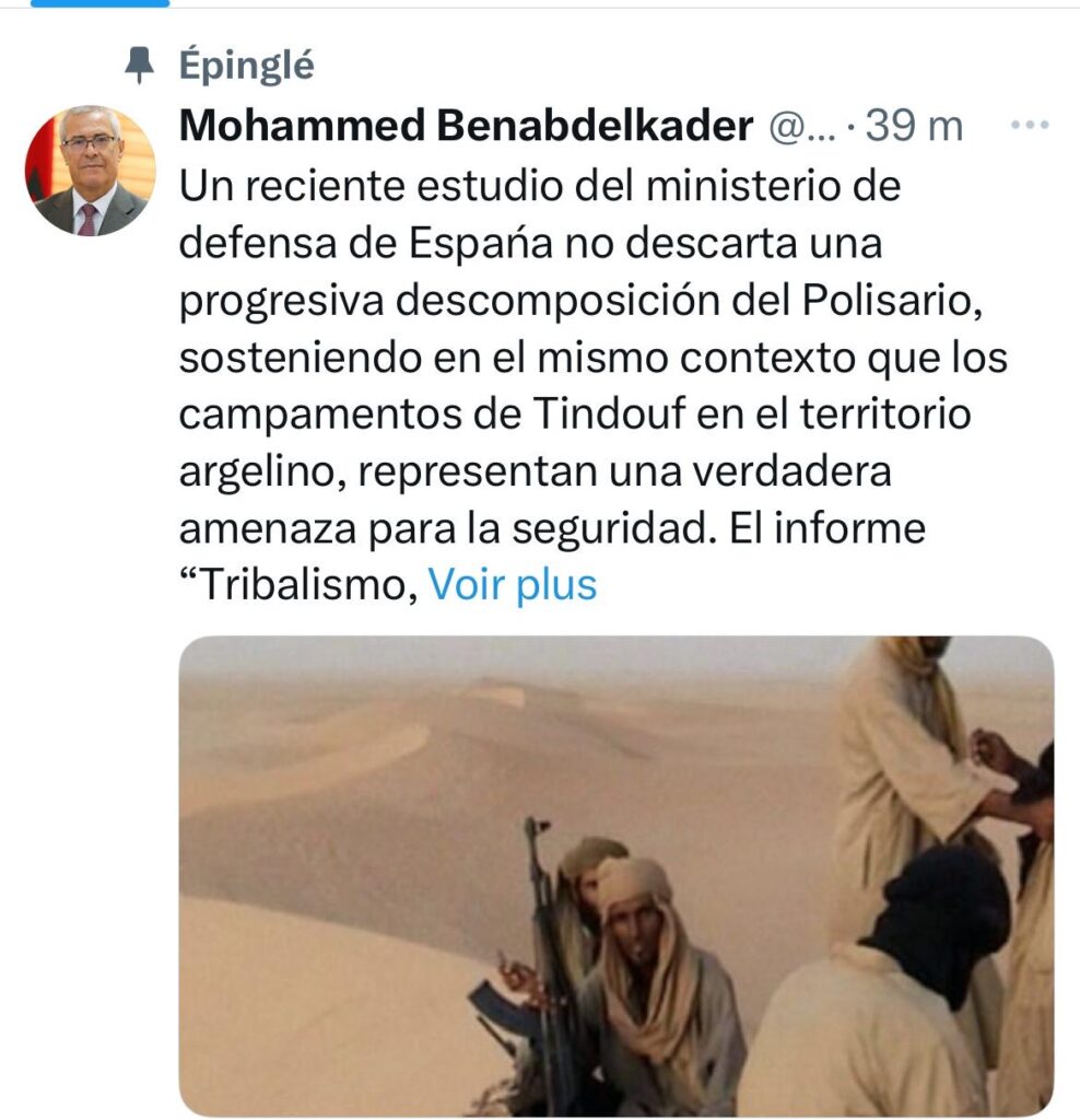 وزير العدل السابق محمد بن عبد القادر يستعرض دراسة لوزارة الدفاع الإسبانية حول : تفكك وشيك للبوليساريو وتنامٍ لتيار التطرف في مخيمات تندوف 2 0600277c 6c63 4dc3 bb50 8473c4cfa2ca